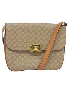 Authentic CELINE Macadam Canvas Shoulder Bag PVC Beige Gold